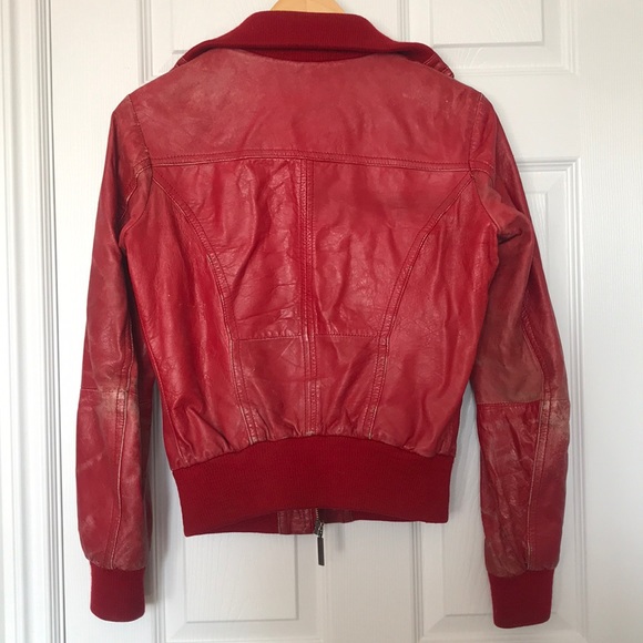 Much Loved Bershka 100% Red Leather Jacket - Picture 5 of 8